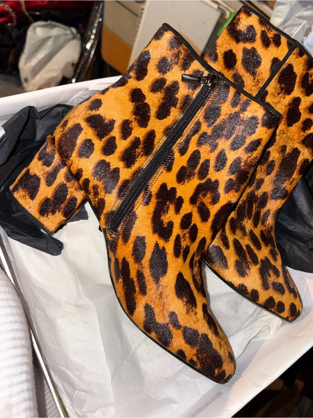 SCHUTZ Leopard Print Ankle Boots in Orange and Brown 120